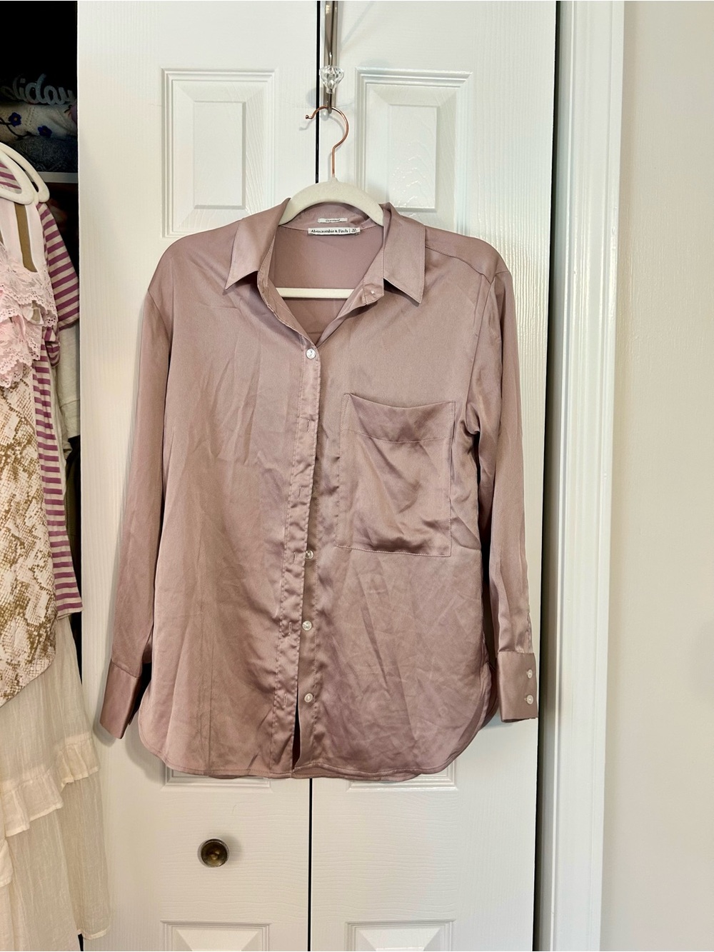 Abercrombie & Fitch Dusty Purple Satin Button-Down Shirt